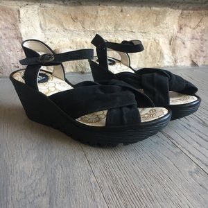 Fly London black wedges size 39